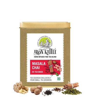 Iron Kettle Masala Chai | Premium Assam CTC tea blended with natural spices for strong & spicy sweet flavor | Sourced exclusively from small tea growers with higher fine leaf count | 25 Tea bags Masala Chai 1 Count (Pack of 25)