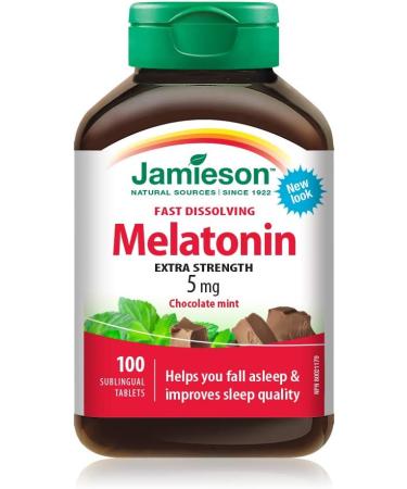 Jamieson Melatonin 5 mg Extra Strength - Chocolate Mint Flavour Fast Dissolving Tablets 100 Count (Pack of 1) & Chewable Vitamin D3 1 000 IU - Natural Tangy Orange 100 Count (Pack of 1) - Buy Online on SooperMarket.com