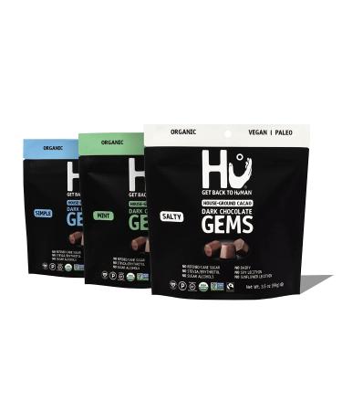 Hu Variety Gems 3 Pack | Snacking Chocolate Chips, Organic, Paleo | Great for Baking & Snacking, Non GMO, Kosher Chocolate | 3.5oz Each Variety Pack