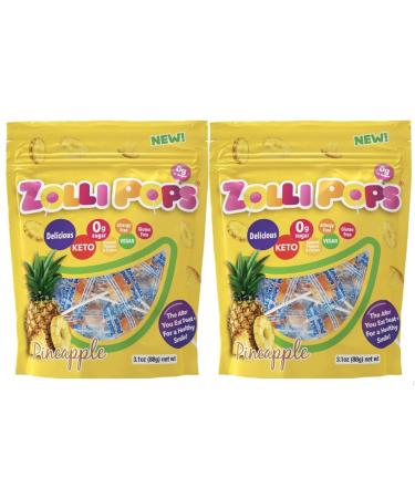 Zollipops Clean Teeth Pops Dental Health Lollipops 30 Count Zero Sugar Pineapple Flavor Vegan & Gluten Free Pack of 2