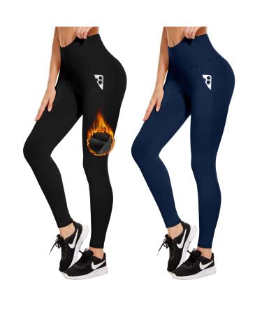 ActinPut Thermo Leggings Women Feded Thermoleggins High Waist Thermo Iron Winter Warme Sportleggins Pantyhose Yoga pants running pants with bags black+blue L-XL