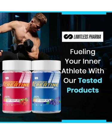 Limitless Pharma Pure Creatine Gummies | 5g Creatine Monohydrate | Increases Muscle Strength Endurance & Performance | Low Sugar GMO Free Vegan | 60 Servings 180 Gummies (Blue Raspberry) - Buy Online on SooperMarket.com