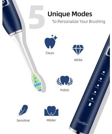 7AM2M Sonic Electric Toothbrush with 6 Brush Heads for Kids and Children One Charge for 90 Days Wireless Fast Charge 5 Modes with 2 Minutes Build in Smart Timer Electric Toothbrushes(Navy Blue) - Buy Online on SooperMarket.com