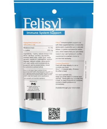 Felisyl L-Lysine Soft Chews for Cats - Immune System Support - Respiratory & Vision Health - 60 Chews - Buy Online on SooperMarket.com