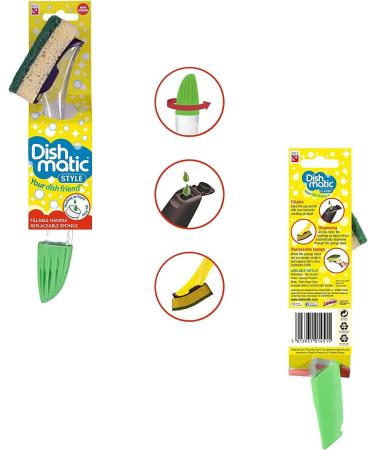 Dishmatic Fillable Washing up Brush and Sponge with 3X Refills - Easy Grip Dish Cleaner + Bonus - General Purpose Dishmatic Brush - Buy Online on SooperMarket.com