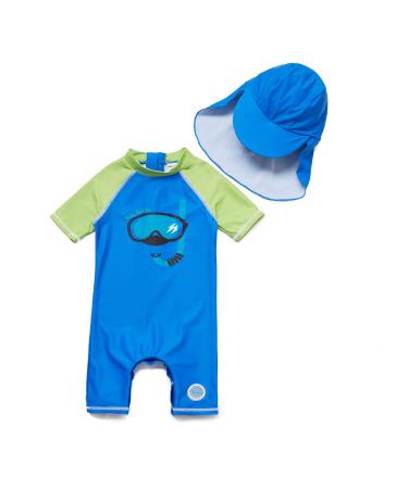 BONVERANO Baby Boys Swimsuit Toddler Bathing Suit Short-Sleeve Zipper One Piece Swimwear with UPF 50+ Sun Protection 2-3 Years Diving-goggles