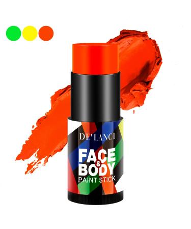 DE'LANCI Neon Orange Face Paint Stick  Cream Blendable Body Paint Stick  Sports Orange Face Paint Football Foundation Makeup  Professional Halloween Makeup Cosplay Uv Special Effects SFX Costume Parties - 22g (0.77 oz)