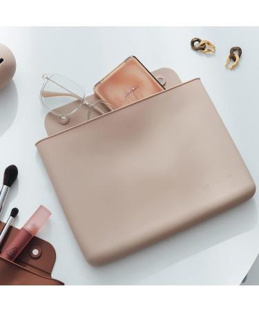 FERYES Khaki Makeup Bag & Travel Brush Holder - Portable Silicone Cosmetic Case for Toiletries - Buy Online on SooperMarket.com