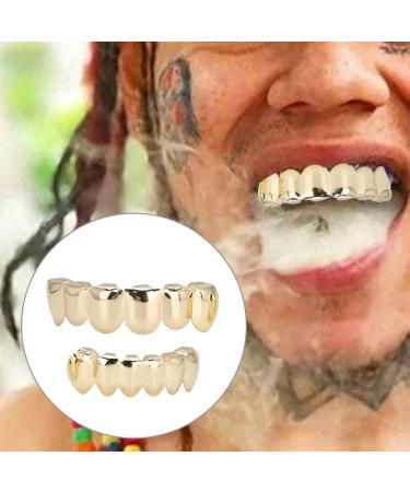 Herchr Funny Halloween Teeth - Shiny Brass Prosthesis for Parties | Unique Gold Decoration & Gift - Buy Online on SooperMarket.com