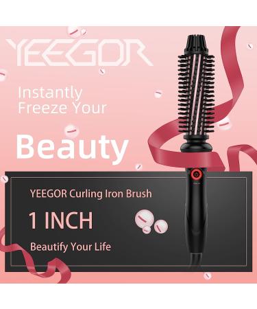 YEEGOR Ionic Curling Iron Brush 1 Inch - Ceramic Tourmaline, Anti-Scald, Instant Heat Up - for Short/Shoulder-Length Hair - Dual Voltage Travel Curling Brush - Buy Online on SooperMarket.com