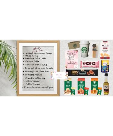 Starbucks Instant Coffee Gift Box- Compatible For Lovers Of Starbucks| Starbucks White Mocha Cinnamon Dolce Latte & Caramel Latte Flavour| Coffee Cup Sleeves Stirrers|Snacks & Pamper Guide - Buy Online on SooperMarket.com