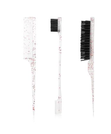 Hair Brush Comb Set Slick Back Hair Brush Edges Brush Set Dazzling Colourful Crystal Bristle Hair Brush Teasing Brush Rat Tail Hair Comb Back Combing Brushes for Hairdresser Women
