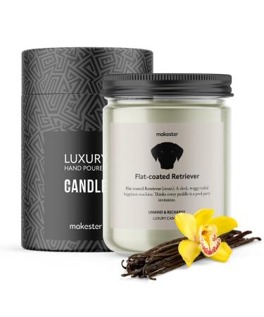 Flat-Coated Retriever Candle - 220g Soy Wax with Madagascan Vanilla Jasmine & Sugared Almond - Flat-Coated Retriever Gift - Dog Candles by Makester