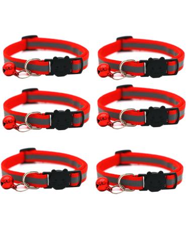 Hepplly 6-Pack Cat Collars Quick Release Reflective Kitten Collar with Bell (Red)