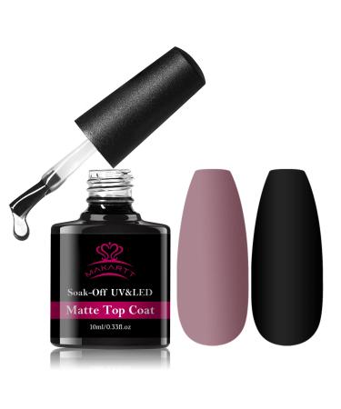 Makartt No Wipe Matte Gel Top Coat, Soak Off Gel Nail Polish Matte Finish Top Coat for All Nail Art Design(10ml) Matte Top Coat-Clear