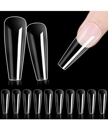 500PCs Ballerina fake-nails Artificial nails with long coffin acrylic wrong nails for nail art decal full cover nail tips 10 size transparent artificial nails
