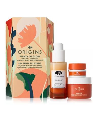 Origins Plenty Of Glow Ginzing Essentials To Boost Glow And Retexturize 3 Piece Set - Brightening Serum - Eye Cream - Face Cream