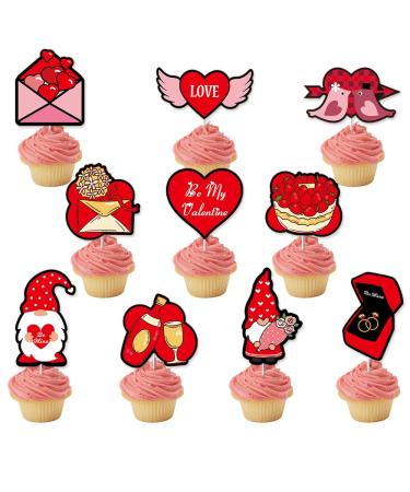 Valentine's Day Cupcake Toppers Sweet Love Heart Be My Valentine Cupcake For Anniversary Valentine's Day Wedding Party Cake Decorations