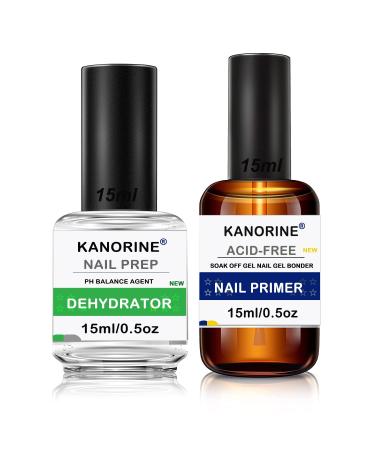 Kanorine Nail Primer & Nail Prep Dehydrate Set Gel Nail Polish Bonding Helper Dehydrator & Bond Primer  Nail Protein Bond  Superior Bonding Primer for Acrylic Powder 2X15ml/0.5oz 007