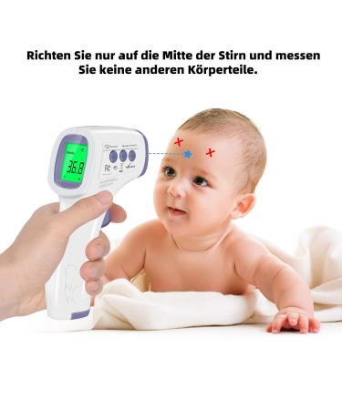 Buy Contactless Infrared Thermometer for Baby Adult & Children - Precise Fever Readings Alarm & 50 Memory Function - Digital LCD Display - White & Purple - Buy Online on SooperMarket.com