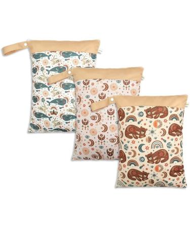 Muslong 3 pieces of diaper bag wetbag reusable cloth diapers nast pockets for on the go diaper bag Wetbag diaper bags for babies diapers dirty clothing and other accessories (ocean & animal)