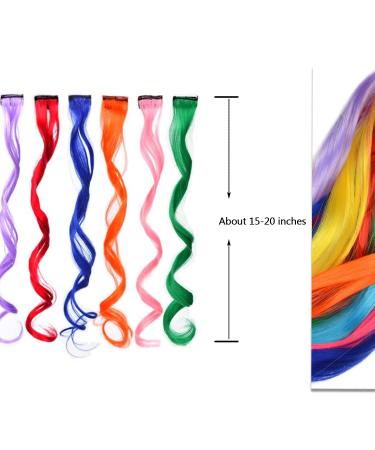 12 Pcs Colored Hair Extensions Clips - Curly Wavy Synthetic Hairpieces for Women, Kids, Girls - Multi-color Party Highlights - Colorful Set - Buy Online on SooperMarket.com