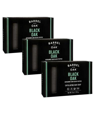 Barrel and Oak - Exfoliating Bar Soap Men's Soap Bar Natural Exfoliator Deep Cleans Pores & Removes Dead Skin Certified Sustainable Palm Oil Charcoal Powder & Olive Stone (Black Oak 6 oz 3-Pack)