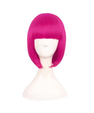 MapofBeauty 12 inch/30cm Natural Female Short Straight Hair BOB Wig (Hot Pink)
