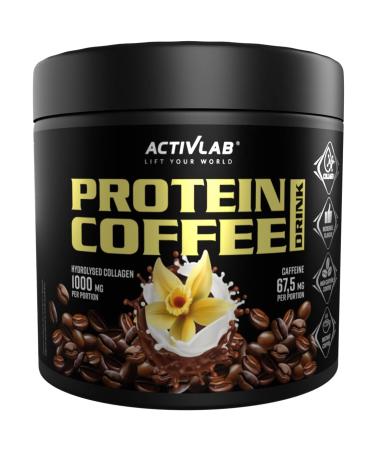 ActivLab protein coffee drink 150g instant coffee with vanilla taste 30 portions |1000 mg hydrolyzed collagen 67.5 mg caffeine per serving contains measuring spoon vanilla 150g