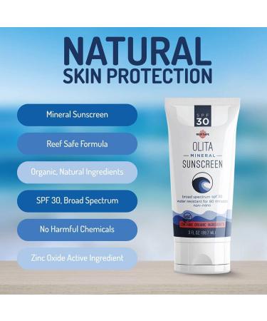 Olita SPF 30 Mineral Sunscreen Lotion - Fragrance Free, 3 oz - Broad Spectrum Protection, Chemical-Free, All-Natural, Reef Safe, Organic, Water-Resistant - Buy Online on SooperMarket.com