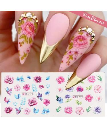 12pcs Flower Nail Art Stickers - Water Decals for Nails - Spring Rose Floral Leaf Designs - Summer Manicure Decoration - Nail Art Supplies - Buy Online on SooperMarket.com
