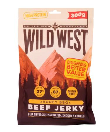 Wild West Beef Jerky 300g Honey BBQ Beef Beef Jerky high protein dried meat Protein Snack Honey BBQ 300 g (1 pack)