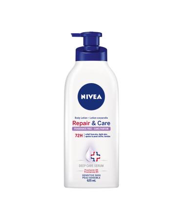 NIVEA Repair & Care Fragrance-Free Body Lotion | Long lasting | 72H Hydration | For Dry Tight and Sensitive Skin|Unscented Daily Moisturizier | Fast absorbing| 625mL pump bottle