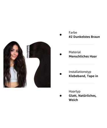 Laavoo Real Hair Extensions | Tape-In Dark Brown Remy Hair 55cm | 20pcs 50g #2 - Buy Online on SooperMarket.com