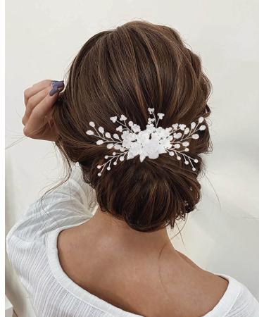 Edary Bridal Wedding Hair Comb | Silver Flower Headpiece with Rhinestones & Crystals - Elegant Hair Accessories for Women & Girls - Buy Online on SooperMarket.com