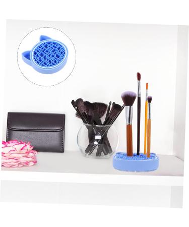 NOLITOY 2-in-1 Makeup Brush Storage Box & Sponge Holder | Silicone Brush Cleaning Mat | Drying Rack & Stand for Makeup Tools - Blue 11x2.5cm - Buy Online on SooperMarket.com