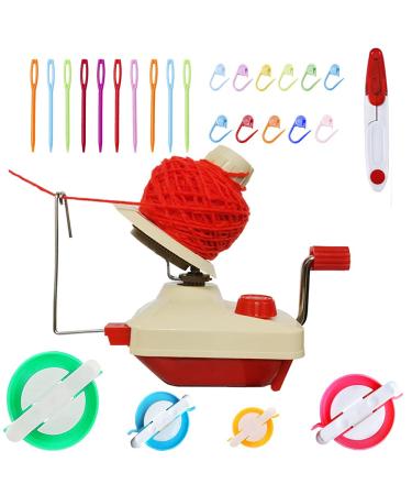 Yarn Ball Winder,Convenient Ball Winder for Yarn,Yarn Swift and Ball Winder Combo with Easy Installation for Yarn Storage,1 Pcs Scissors + 20 Pcs Stitch Knitting Needles + 4 Size Pompom Maker (26)