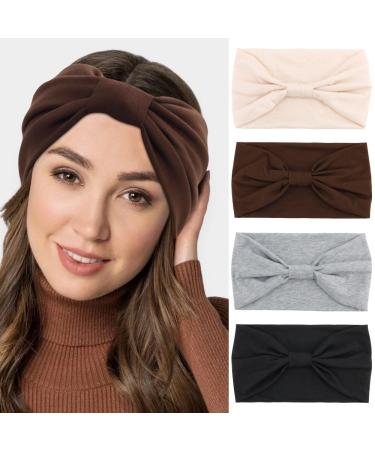 Atoden Wide Headbands for Women Non Slip 4 Packs Knotted Stretchy Head Bands for Women's Hair Turbans Elastic Sweat Hair Bands Cloth Headpiece Thick Headwraps African Hairbands Fashion Hair Accessories for Workout Yoga R...