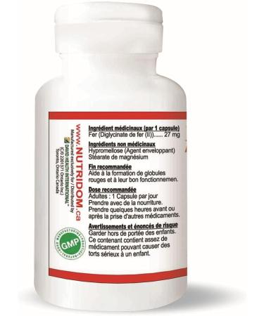 Nutridom Iron Bisglycinate 27 mg Iron Supplement for Women & Men | Non-GMO Vegan Free of Gluten Soy Dairy Made in Canada (60 Vegetable Capsules) - Buy Online on SooperMarket.com