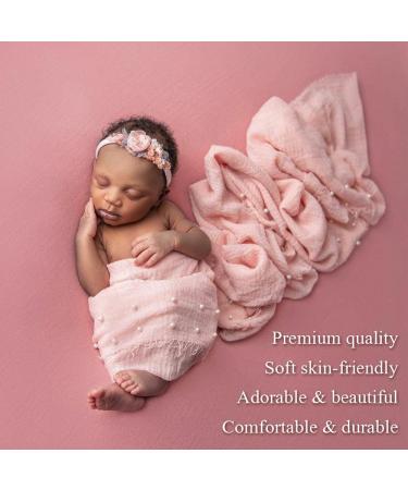 Newborn Photography Props Wrap Set with Pearl Decor - Snow Powder/Beige | Handmade Knit Blanket Swaddle for Baby Photo Shoots - Buy Online on SooperMarket.com