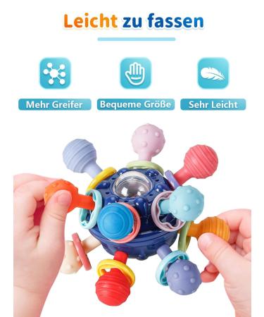 KMMIFF FOOTE BAY Silicone BPA-Free Teether Ball - Soft Dental Aid for Babies 3 Months+ | Relax & Stimulate with Safe Baby Toys in Dark Blue - Buy Online on SooperMarket.com