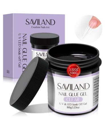 Saviland 100G Nail Glue Gel  3.53OZ Large Capacity Clear Glue Gel for Press on Gel Nails Tip Multifunctional U V LED Glue Gel for Acrylic Nails Tip Extension Manicure for Nail Salon Home DIY A1- Clear Nail Glue Gel