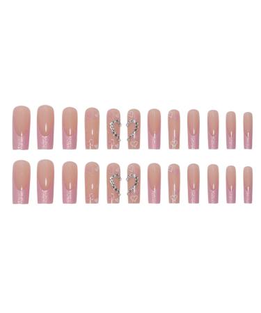Tainrunse 1 Set False Nail Shining Easy Removal Full Cover High Gloss DIY French Glitter Heart Faux Long Press on Nail Nail Salon Women Gift DIY Nail Art Supplies 1 Set 1 count (Pack of 1)