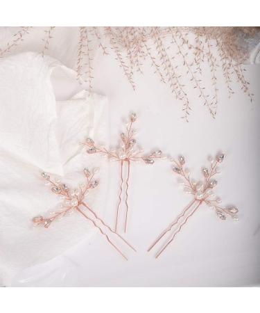 Chargances Crystal Bridal Pearl Hair Pins Set Wedding Rhinestone Hair Pins Elegant Pearl Beaded Wedding Hair Accessories for Women and Girls (Rose Gold) - Buy Online on SooperMarket.com