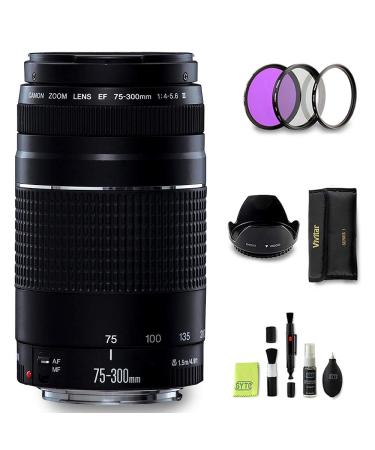 GYTE Bundle for Canon Lens - EF 75-300mm f/4-5.6 III - Telephoto Zoom Lens for Canon DSLR Cameras + 3-Piece Filter Kit + Cleaning Set | 15-Piece Bundle