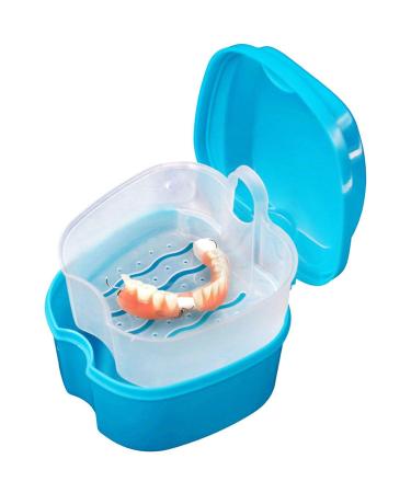 Retainer Case Portable Denture Box Easy-Clean Orthodontic Case Dental Braces Storage for Invisible Aligner False Teeth Container Mouth Guard Case Retainer Cleaner Holder (Light Blue)