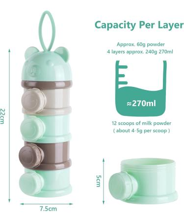 Vicloon Baby Milk Powder Dispenser - Portable 4-Layer Twist-Lock Container for Kids - Stackable Snack Storage - Green/Grey - Buy Online on SooperMarket.com