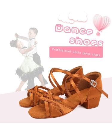 HIPPOSEUS Girls Latin Dance Shoes Low Heel Satin Ballroom Salsa Dance Practice Performance Dancing Shoes - Model 3038 (Brown, Size 4 Big Kid) - Buy Online on SooperMarket.com