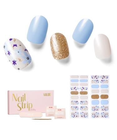 NAILOG Semi Cured Gel Nail Strips 34 pcs Salon-Quality Gel Nail Stickers Long Lasting Nail Wraps for Women with Soft Gel Finish Vintage Print & Silver Glitter Rooftop Garden