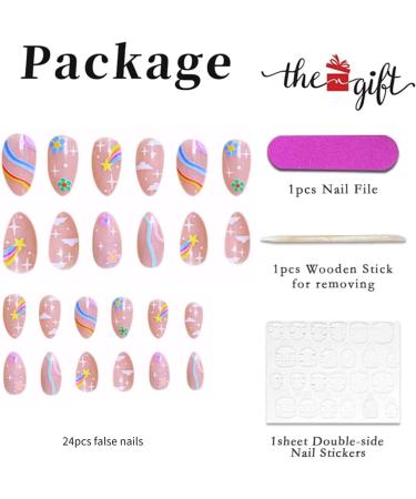 Nude Rainbow Clouds Press on Nails - Medium | Fake Nails for Women & Girls | Pink Full Cover Tips for Spring & Summer Salon - Buy Online on SooperMarket.com